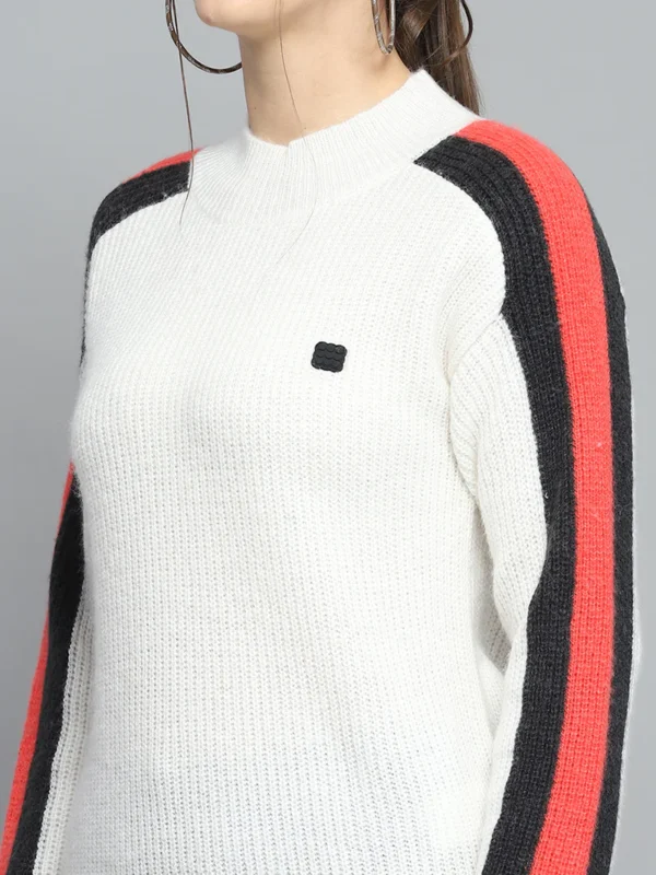 rock.it women white solid round neck full sleeve pullover