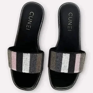 black multicolored beaded flats