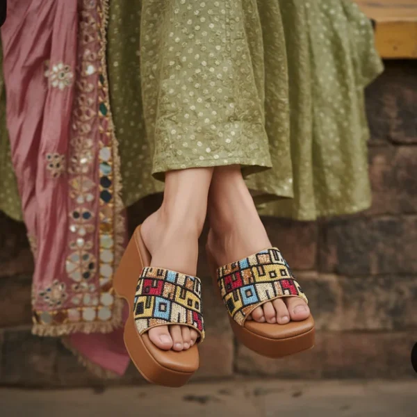 hand embroidered boho brown wedges womens fashion