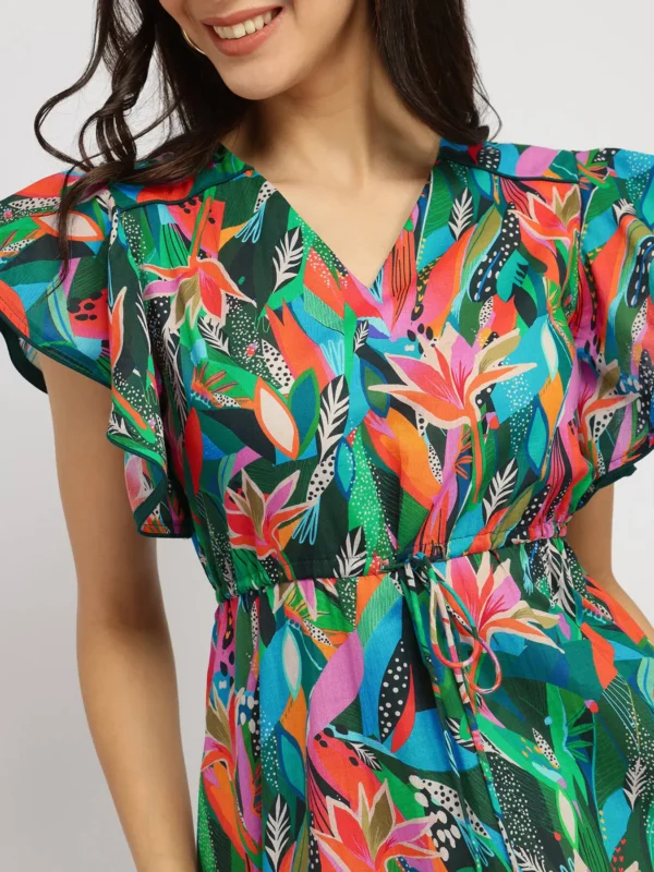cotton floral midi dress green