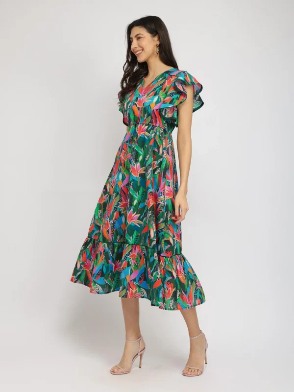 cotton floral midi dress green