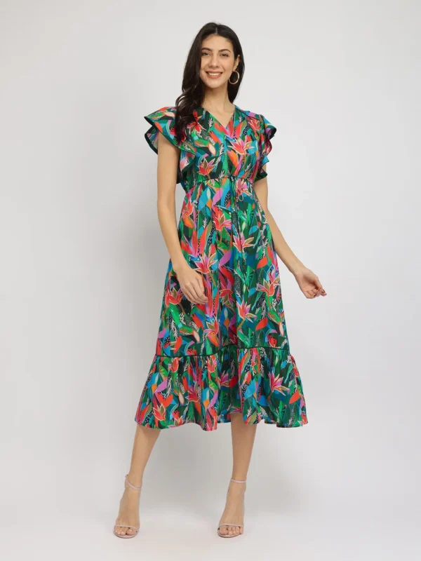 cotton floral midi dress green
