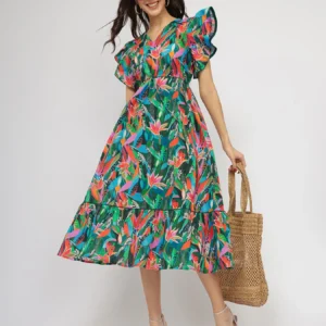 cotton floral midi dress green