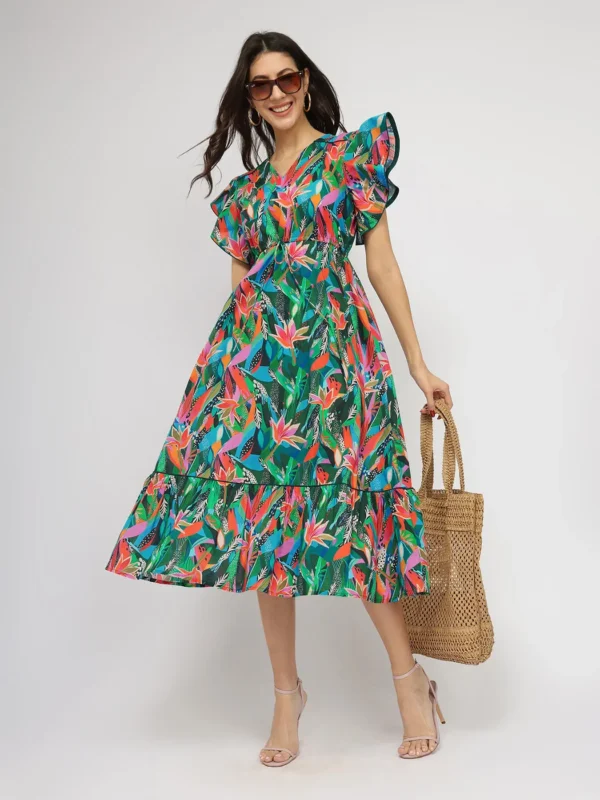 cotton floral midi dress green